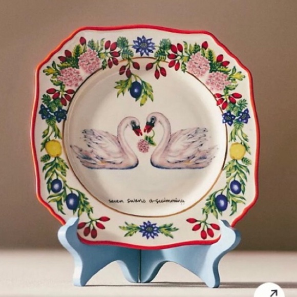 Anthropologie Lou Rota Handpainted Glazed Decaled Set of Four Plates New In Box - Picture 4 of 11